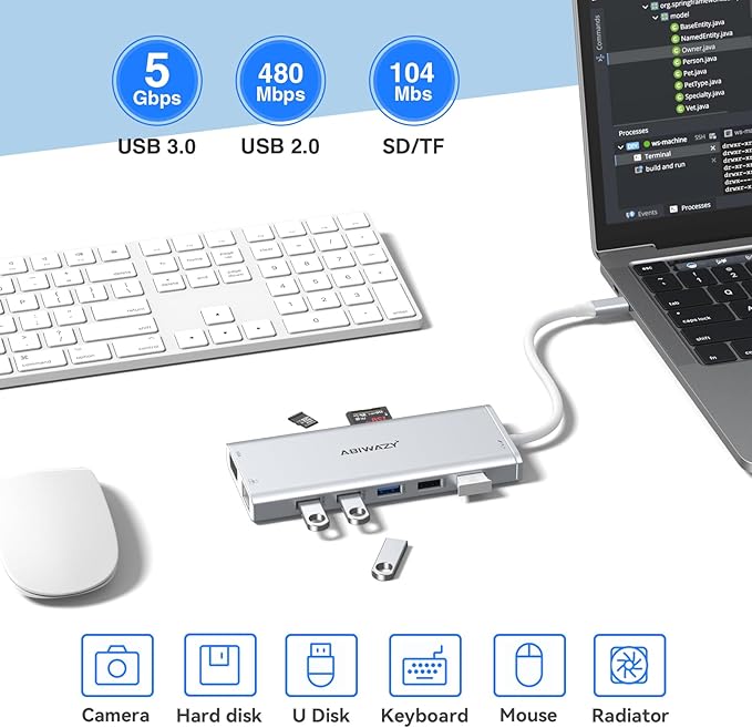 USB C Docking Station Dual Monitor for Dell/HP/Lenovo/Surface Laptop, 14 in 1 Triple Display Hub Multiple Adapter, Dongle with 2 HDMI 4K+VGA+5 Port+100W PD Charger+Ethernet+SD/TF+Audio(Sliver)
