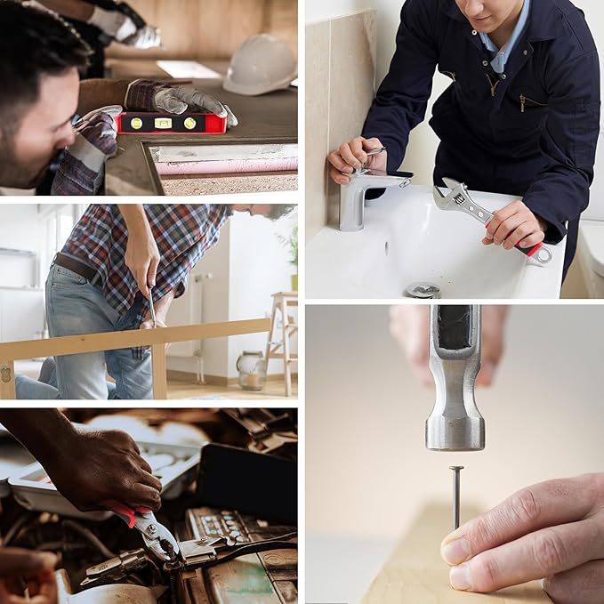 COMOWARE 169PCS Home Tool Kit with 12V Cordless Power Drill, Multi-Task for DIY Home Repair & Maintenance, Red Storage Bag Included