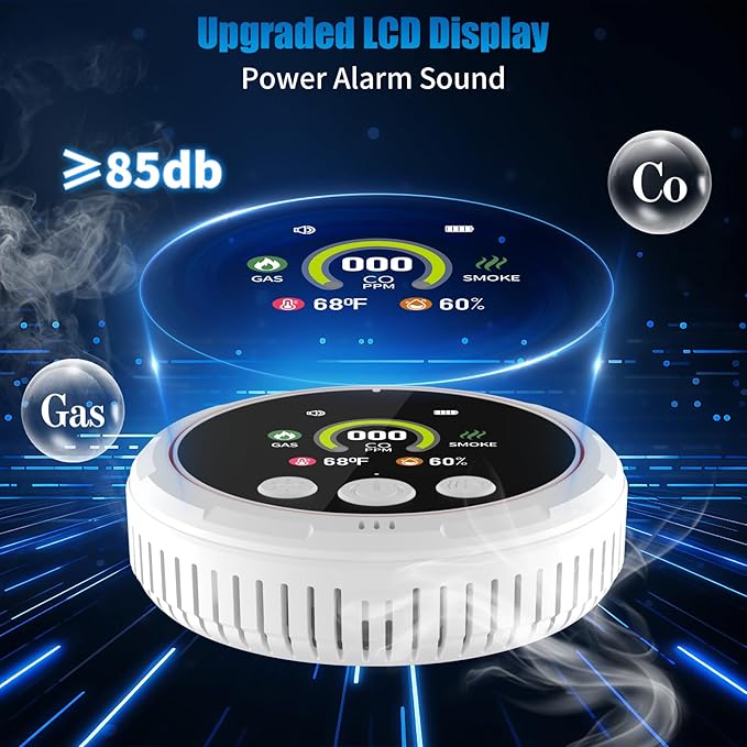 3 Pack 5-in-1 Carbon Monoxide Detectors & Smoke & Natural Gas Leak Detector, Portable Carbon Monoxide Detectors Plug in & Battery Backup, HD Screen Display - Hotel and Travel Safety, RV, Home
