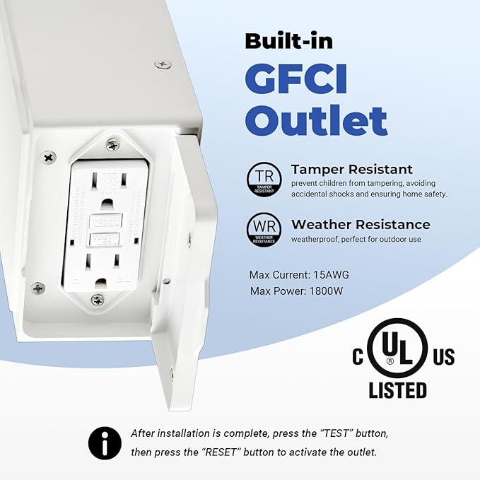 Outdoor Porch Light with GFCI Outlet, White Exterior Lighting Fixtures Wall Mount, Motion Sensor Outdoor Wall Sconce, Anti-Rust Coach Lights for Garage, Modern Patio Lantern Lights for House