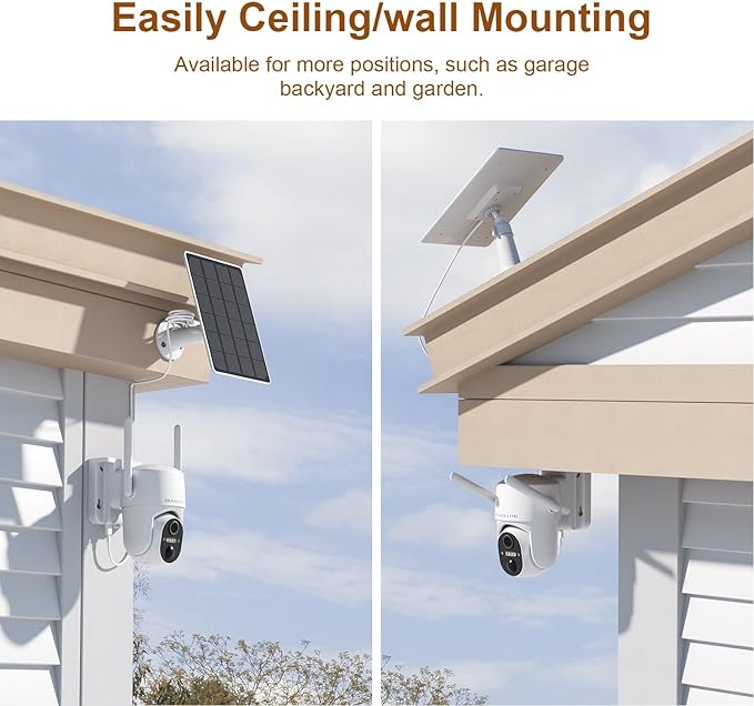 Security Cameras Wireless Outdoor, WIFI Cameras for Home Security, Wireless Outdoor Security Camera Solar Powered, 360 Camera with PTZ, PIR Sensor, 2K HD Color Night Vision, SD/Cloud, IP66 Waterproof