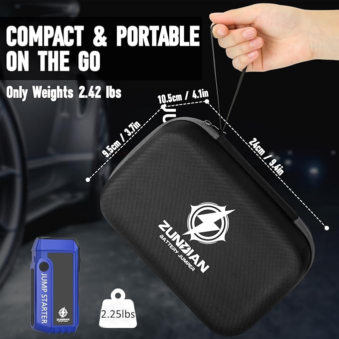 Car Battery Jump Starter 4000A Peak, Portable Battery Jumper Starter Up to 8.0L Gas & 6.0L Diesel Engines, 12V Car Jumper Battery Pack Charger with Flashlight