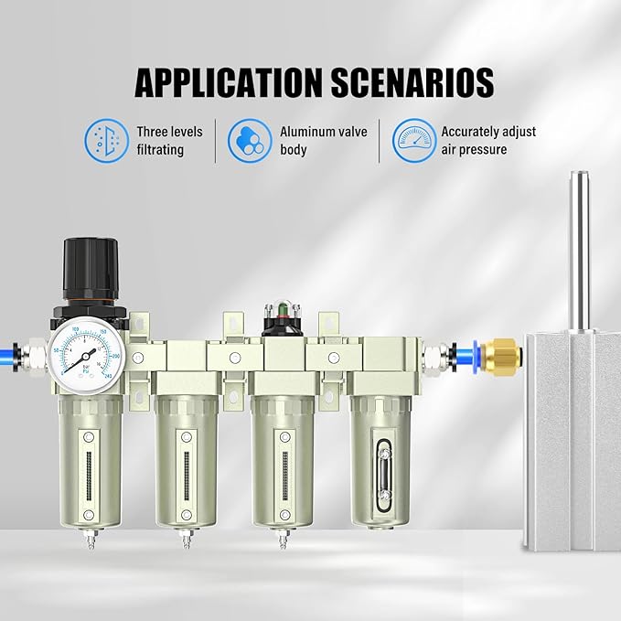 4 Stage Air Drying System 3/4" NPT Heavy Duty Industrial Grade,Coalescing Filter,Double Particulate Filter,Desiccant Dryer and Air Regulator For Plasma Cutter and Paint Spray, Manual Drain