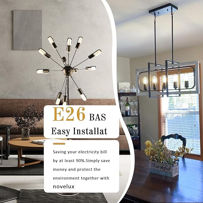 3.2 Inch 3000K Warm White E26 LED Bulb 60 Watt Equal, AC 120V 600LM Edison Bulbs Dimmable, 6W T10 T30 Tubular Filament Light Bulbs Clear Glass for Fan Pendant Wall Light, UL Listed-6 Pack