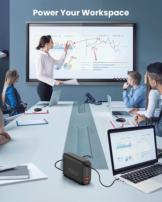 GEEKERA USB C Charger, 160W 6-Port Fast Charging Station with 4 USB-C + 2 USB-A, Portable Multiport Charging Wall Block Hub for iPhone 16 15 14 13 12 iPad Pro MacBook Samsung Galaxy Pixel Switch