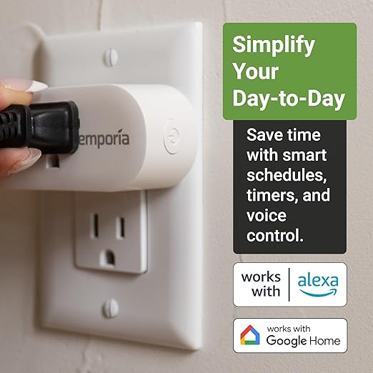 Emporia Energy Monitoring Smart Plug, WiFi Smart Outlet Plug Works with Alexa and Google Home - 15a WiFi Outlet with Timer, Mobile App, Home Energy Monitor, Scheduling - 2.4ghz WiFi Only (2 Pack)