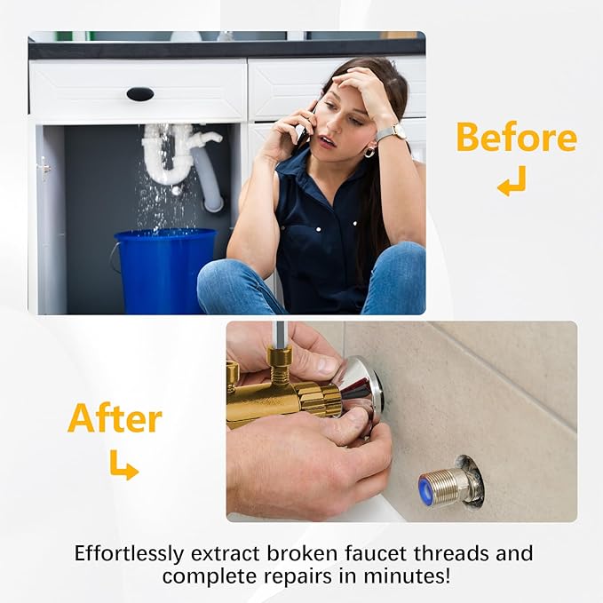 Broken Pipe Extractor Tool - Broken Faucet Removal Tool for 1/2", 3/4", 1" Pipes | Removes Rusted/Damaged Faucet Bolts & Pipe Threads (Gold)