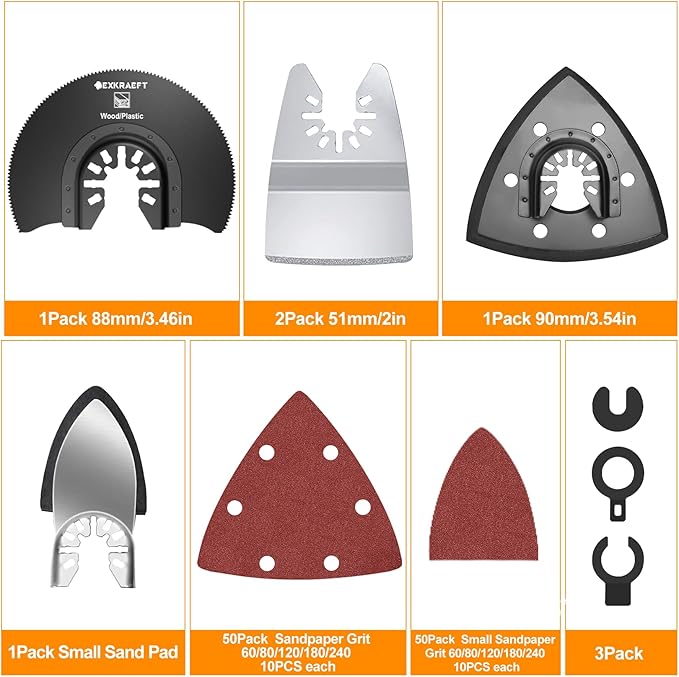 136 PCS Oscillating Tool Blade, Multi Tool Blades Kits with Sandpaper, Arc Edge & Titanium, Oscillating Saw Blades for Wood Metal, Universal Multitool Blades Fit Milwaukee, Ryobi