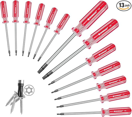 13-Piece Magnetic Torx Screwdrivers Set, Security Tamper Proof, T4、T5、T6、T7、T8、T9、T10、T15、T20、T25、T27、T30、T40 (red)