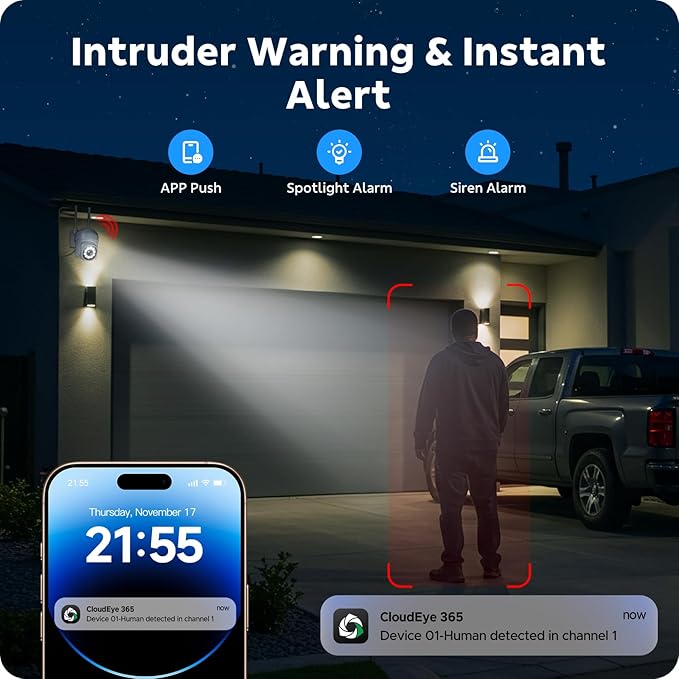 CAMCAMP Wireless Security Camera System, Expandable 16CH 4K NVR, 8PC PTZ WiFi Cameras for Home Security, Auto Human Tracking, 2 Way Audio, Smart Night Vision, AC-Powered, CCTV Surveillance Kit(8)