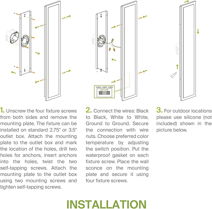 ASD LED 18" Long Wall Mount Light Fixture, Outdoor & Indoor Linear Sconce | 3CCT, Dimmable, Waterproof, Anti-Rust, ETL Listed | 18W 1570LM 3000-5000K 100-277V | Exterior Porch Lighting | Black, 2 Pack