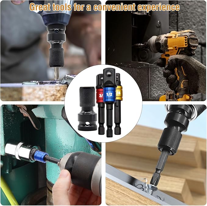 1/2-Inch Drive to 1/4-Inch Hex Drive Quick Change Adapter with Impact Grade Socket Adapter Set, Socket Adapter Converter Chuck Adapter for Impact Air and Electric Wrench