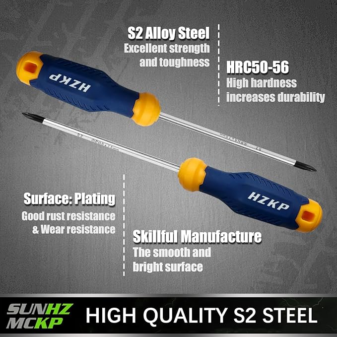 SUNHZMCKP 7-Piece Screwdriver Set, 3 Phillips and 3 Flat Screw Driver Made of S2 Steel, Screw Driver Set Kit with Wall Mount, Professional Cushion Grip and Magnetize&Demagnetize Device