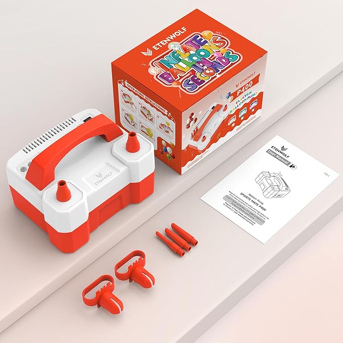 ETENWOLF P400 Balloon Pump Electric for Balloons with 2 Nozzles 110V 550W Balloon Blower for Party Metalic Latex Foil Balloons, Balloon Inflator for Birthday Decorations