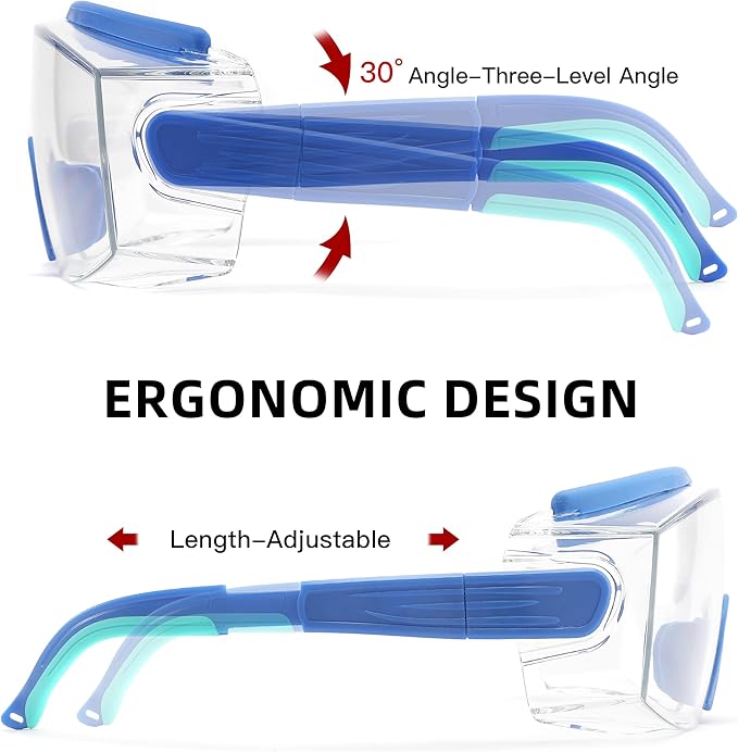 Safety Glasses Over Eyeglasses Anti Fog Safety Goggles Protective Glasses With Adjustable Frame For Men Women