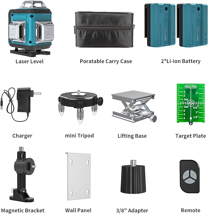 Catlyn Laser Level 360 Self Leveling 4x360° 16 Lines Pulse Mode Green Rechargeable Cross Lines Laser Tool for Floor Tile Wall Pictures Outdoor Construction Grid Lazer Level