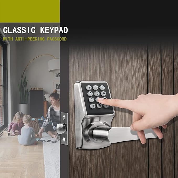 BAOLONG Keyless Entry Door Lock, Electronic Keypad Door Lock with Handle, Digital Door Lock with keypads, IC Card and Key, Easy Installation for Home, Hotel, Satin Nickel