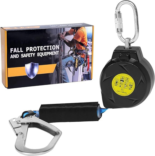 11FT Self Retracting Lifeline Fall Protection Retractable Lanyard, Fall Arrest Safety Yoyo for Construction Industrial - OSHA/ANSI Compliant (Large Hook)