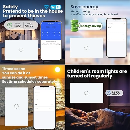 Smart Light Switch 3 Way Need Neutral Wire,FCC Certified,2.4GHz WiFi Switch Glass Panel APP Control Timer Work with Tuya/Smart Life,Alexa and Google Home,White 1 Gang