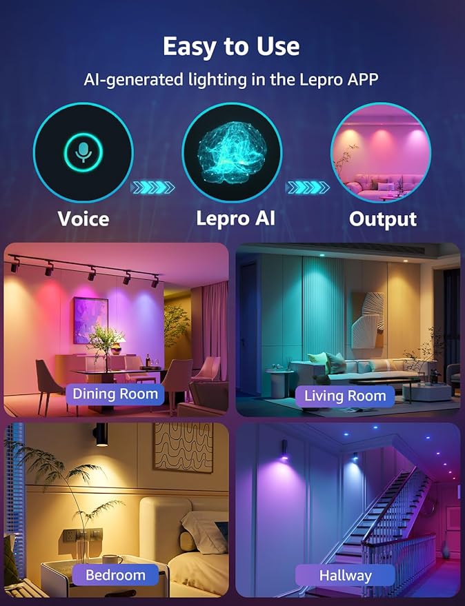 Lepro BG1 AI GU10 Smart Bulb - RGBCW Dimmable Color Changing LED Bulbs, Compatible with Alexa & Google Assistant, AI Voice Control via App(No Remote), AI Music Sync, 2.4G WiFi Only, 4 Pack