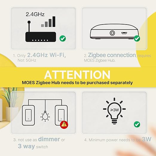 MOES 2nd Generation Zigbee Smart Switches 3 Gang, No Neutral Wire, Require MOES Zigbee Hub, Inteligente Single Pole Light Switch, Compatible with Alexa Google Assistant, Support Tuya Smart Life
