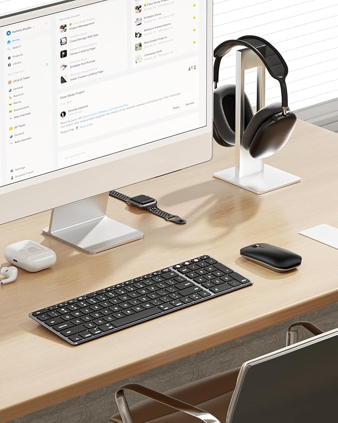 seenda Bluetooth Keyboard and Mouse for Mac, SKM64-2 Multi-Device Rechargeable Slim Wireless Keyboard Mouse Stainless Steel Full Size, Compatible with MacBook Pro/Air, iPad, Mac - Space Gray