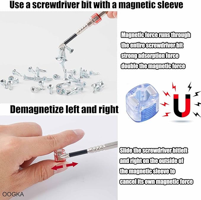 High Magnetic Screwdriver Drill Bit Set - With Magnetizer K5 Impact Resistant Non Slip Bit, Universal Anti-Slip Magnetic Electric Screwdriver Set, 25 50 65 70 75 90 100 120 150mm (9Pcs)