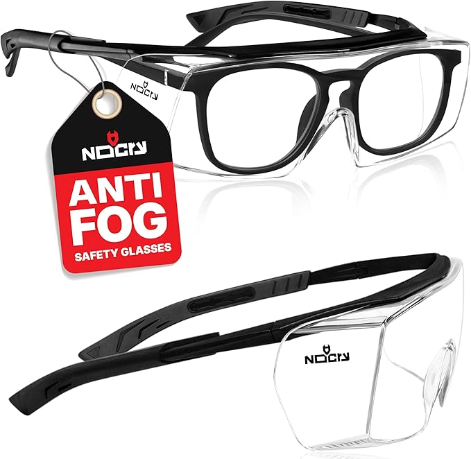 NoCry Anti Fog Safety Glasses that Fit Over Glasses with Scratch Resistant Lens — ANSI Z87 & OSHA Certified Over Glasses Safety Glasses for Men and Women with Adjustable Temples and 100% UV Protection