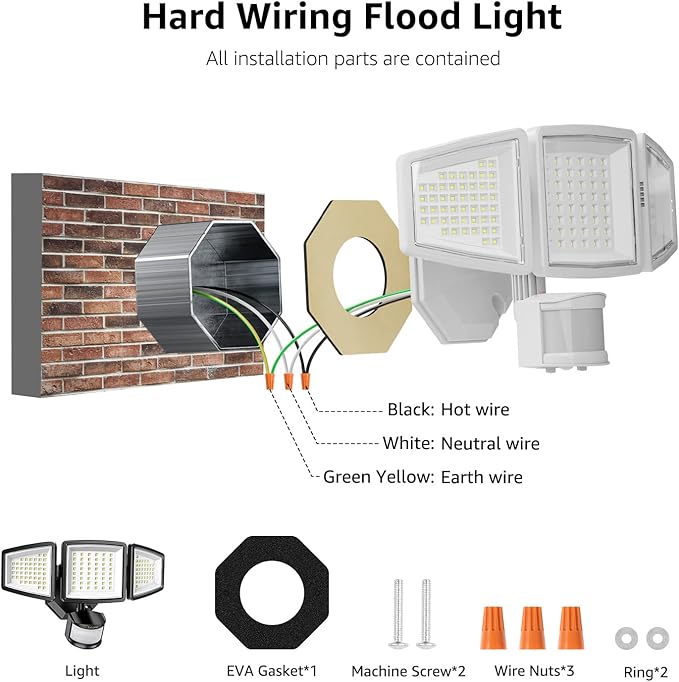 Lepro LED Security Lights, Outdoor Motion Sensor Light, Flood Lights with 3 Adjustable Heads, 270° Wide Lighting Angle, 27W 3200LM Super Bright, IP65 Waterproof for Yard Porch Garage, White