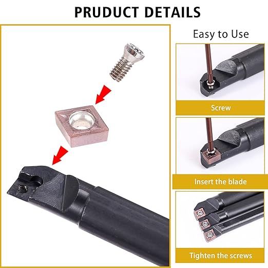 13 Pcs Indexable Lathe Turning Tool Kit,3pcs Lathe Turning Tool Holder S07K/S10K/S12M-SCLCR06 and 10Pcs CCM21.51/CCMT060204 Carbide Inserts