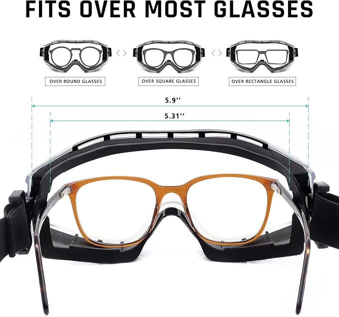 UKNOW Safety Goggles Over Glasses - Anti-Fog Clear Lens - ANSI Z87.1 Certified Eye Protection for Lab Work, Industrial Use
