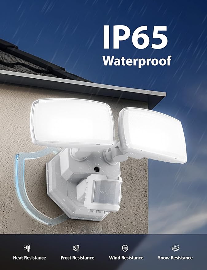 Onforu 32W 2 Head Motion Sensor Outdoor Lights, 3200LM 6500K LED Security Light, Dusk to Dawn, Motion Detector Light for Outside, IP65 Waterproof Flood Lights for Garage, Yard(White)