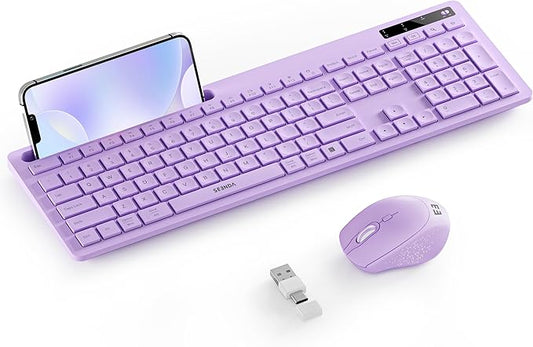 Wireless Keyboard and Mouse for MacBook, seenda Full-Size Purple Keyboard with Phone Holder, 2.4G USB A & Type C Receiver, Compatible for Mac, MacBook/Air/Pro Windows Computer/Desktop/Laptop