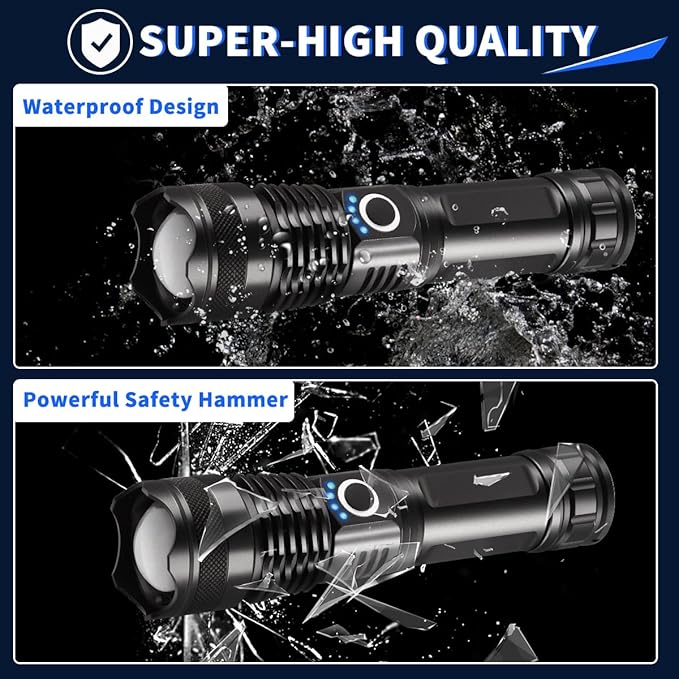 3Pack Rechargeable Flashlights High Lumens, Super Bright Flashlight, 5Modes LED Flashlight Rechargeable, Adjustable Tactical Flashlights High Powered, Flash Lights for Emergency Camping Home