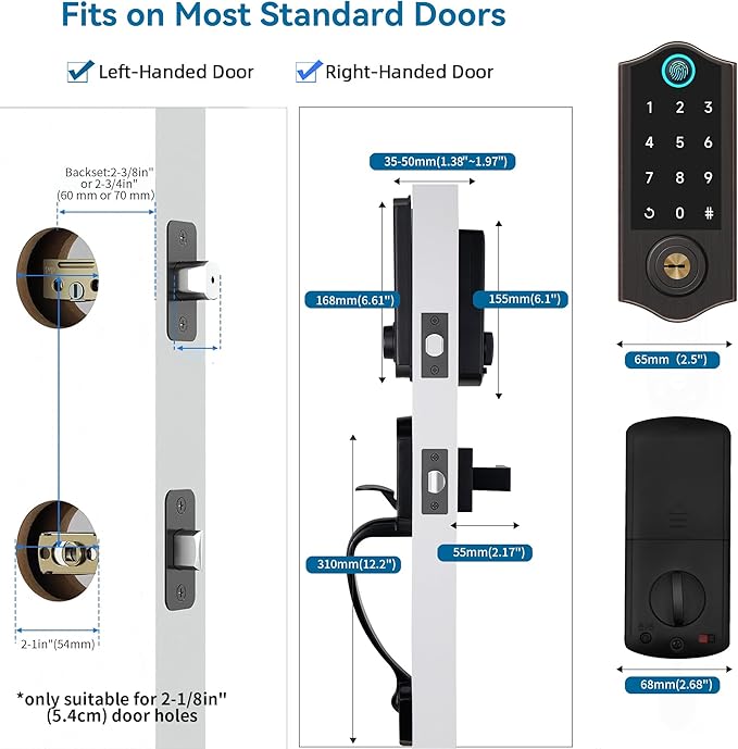 Harfo Fingerprint Smart Door Lock for Front Door with Handle Set, App Control, Keyless Entry Keyless Deadbolt, Digital Electronic Touchscreen Keypad, Auto Lock, Easy to Install, Black