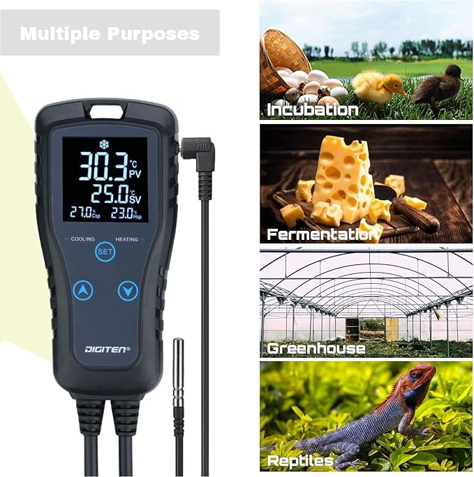 DIGITEN DTC102 Temperature Controller Outlet 2-Stage Plug in Thermostat Digital Greenhouse Thermostat Reptiles Temperature Controller Heating Cooling Mode for Homebrewing Fermentation Space Heater