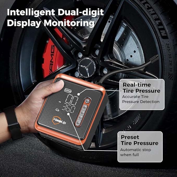 Tire Inflator Portable Air Compressor - 150PSI Fast Inflation Cordless Air Pump with 10000mAh Rechargeable Battery for Car Tires Bike Motorcycle Ball Auto shut-off