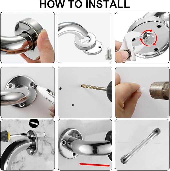 Shower Grab Bar for Seniors 12'' Stainless Steel Safety Grab Bars for Bathtub and Shower Anti-Slip Grip Shower Handle