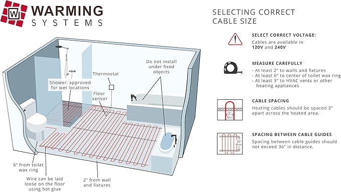100 Sqft Warming Systems 120 V Electric Tile Radiant Floor Heating Cable with WiFi Touch Screen Programmable Thermostat. Includes Installation Monitor and Floor Temperature Sensor