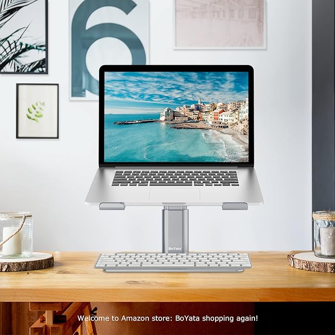BoYata Laptop Stand, Ergonomic Aluminum Height Adjustable Computer Stand Laptop Holder for Desk, Compatible with MacBook Pro/Air, Dell, Lenovo, HP, Samsung, More Laptops 11-17"