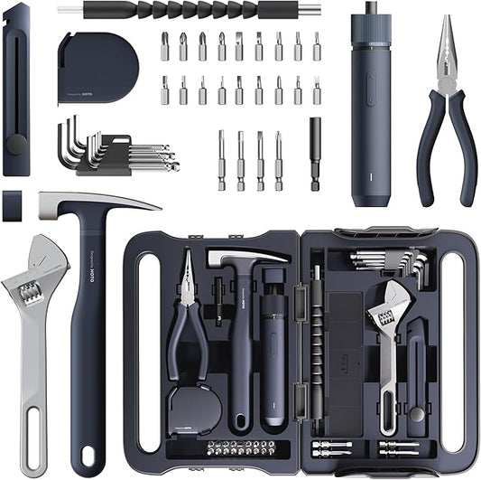 HOTO 40-Piece Tool Kit, Household Essentials tool set w/Smart Electric Screwdriver (LED, 3 Torque) + 14 Tools & 26 Accessories | Pro-Grade Compact Organizer for Home, Dorm Repairs, DIY