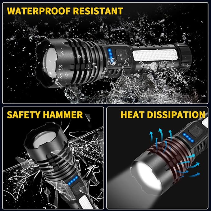 Rechargeable Flashlights High Lumens, 7Mode Flashlights Rechargeable, Super Bright Flashlight, Adjustable Tactical Flash Light, High Powered Flash Light, LED Flashlight for Emergency Home 2Pack