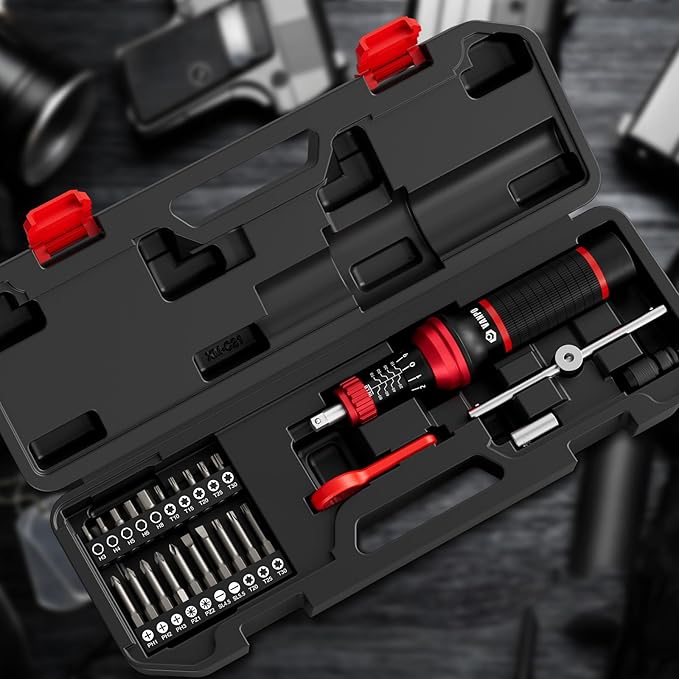 Torque Screwdriver, 24Pcs 10-80 In-lb Torque Wrench Screwdriver Set with Hex, Torx, Phillips, Pozidriv, Schlitz, Bits Adapter, T- Bar Handle, Precision Tool for Bike, Scope Mounting