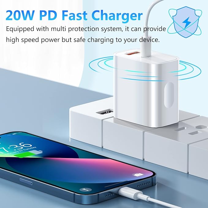 20W USB C Charger Block, Bangfun Dual Port PD 20 Watt Fast Charger Block+ Quick Fast Charge 3.0 Type C Charging Block Compatible iPhone 17/16/15/14/13/12/11 Pro Max/XR/XS/SE/Plus,Pad Pro Air(White)