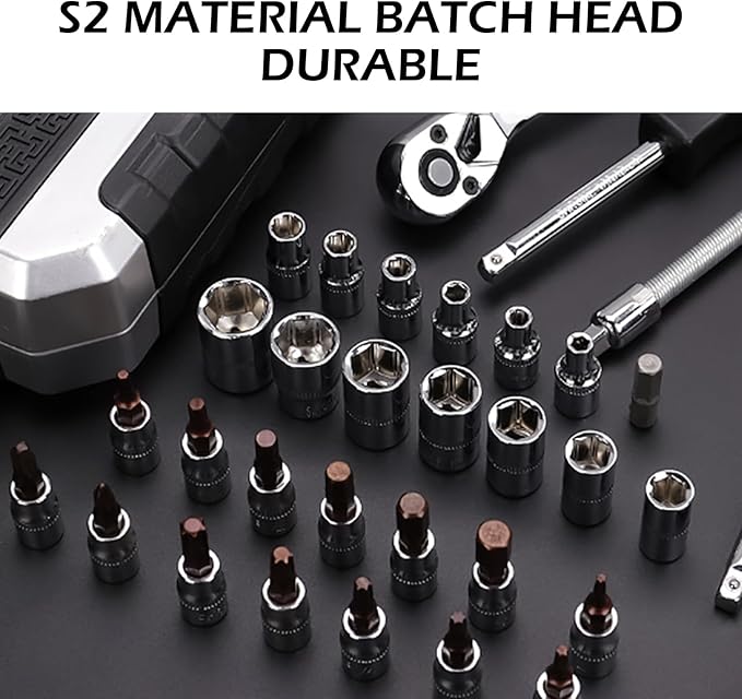 53 Pieces Socket Set 1/4 inch Ratchet Wrench Tool Set, with Bit Socket Set Metric and Extension Bar for Auto Repairing and Household, with Storage Case (53)