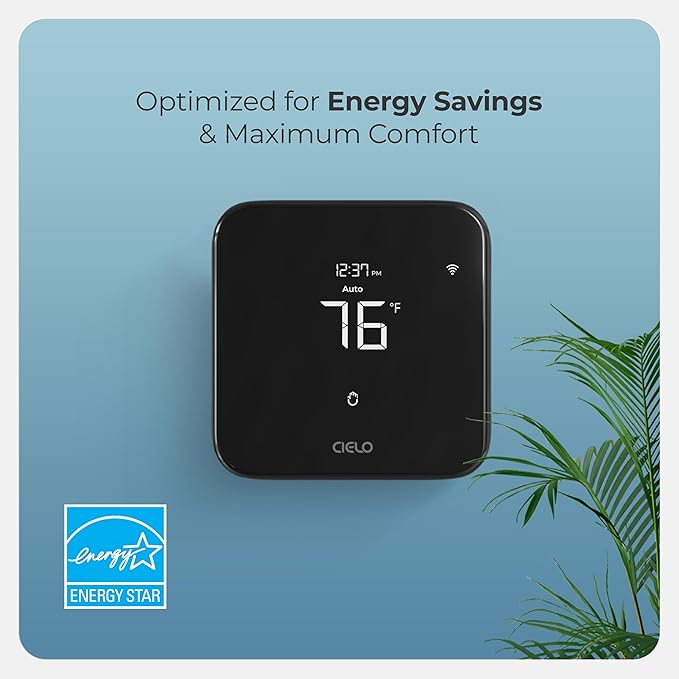 Cielo Smart Thermostat Eco | Energy Star Certified Thermostat | Supports Conventional Systems up to (2H/2C) & Heat Pumps (4H/2C) | Free C-Wire Adapter in Box | NOT for Mini Split Systems | (Black)