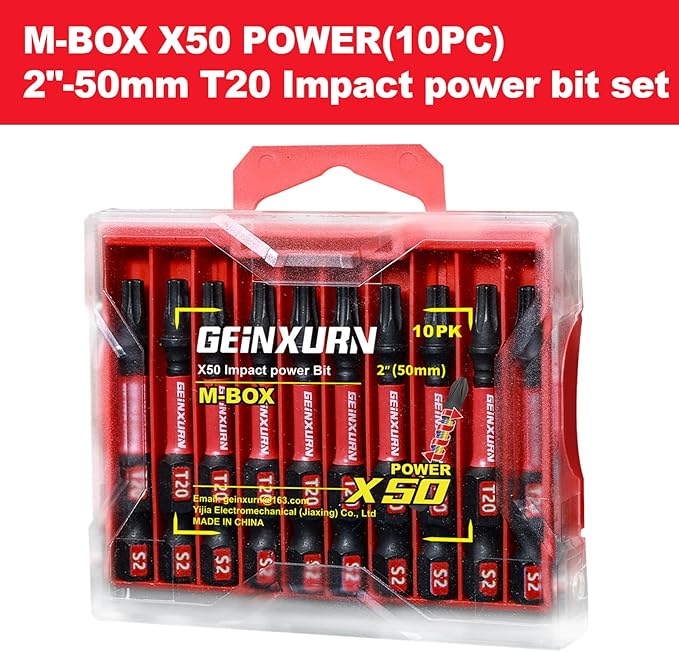 10Pieces 2 In. T20 Impact Tough Magnetic Screwdriver Bit Set, #20 Torx Head Power Bits, S2 Alloy Steel Star Bits with Storage M-Box