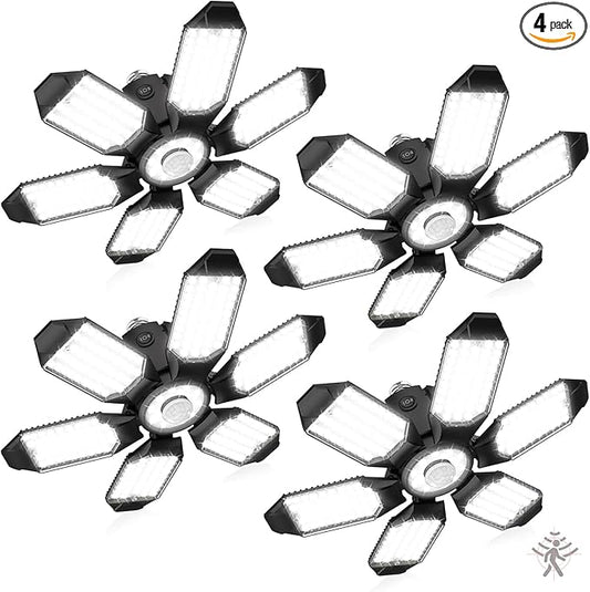 4 Pack Motion Sensor Garage Lights, 20000LM Motion Sensor Shop Light with 3 Switch Modes, 6500K Indoor Motion Activated Shop Lights for Garage, Workshop, Utility Room