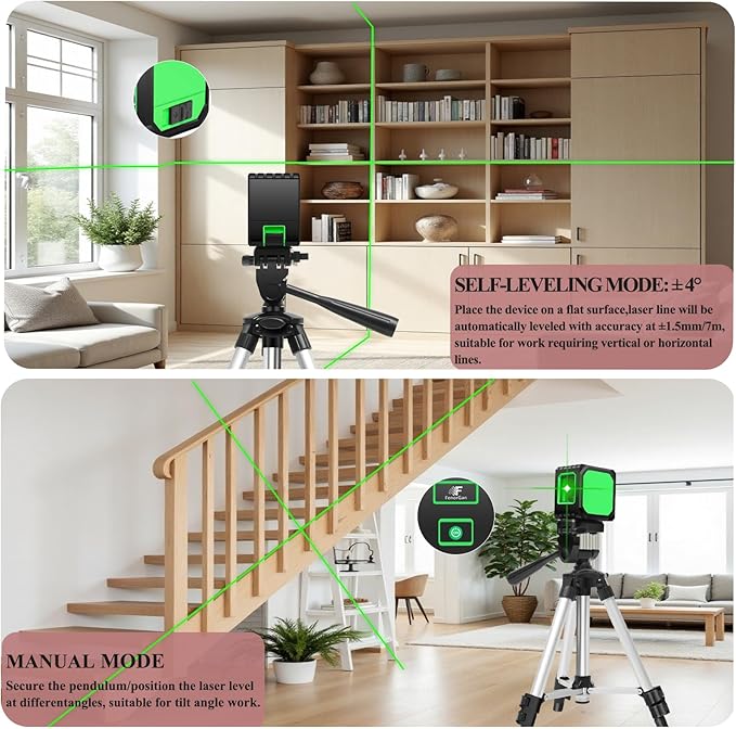Laser level with tripod home improvement picture hanging tool,Green Cross Line Self-Leveling Floor Tile Wall Home Renovation, Battery Included,150 Ft,laserpower<1mW, Class 2 Laser output