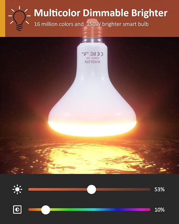 WiFi Smart Light Bulbs 150W Equivalent, 16W Dimmable 1600LM BR30 Flood Smart Bulb Works with Alexa Google Home No Hub, E26 Color Changing LED Alexa Light Bulb, 2700K-6500K RGBCW CRI>90, 4 Pack